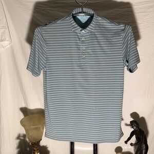 johnnie-O Blue and White Striped Polo Shirt